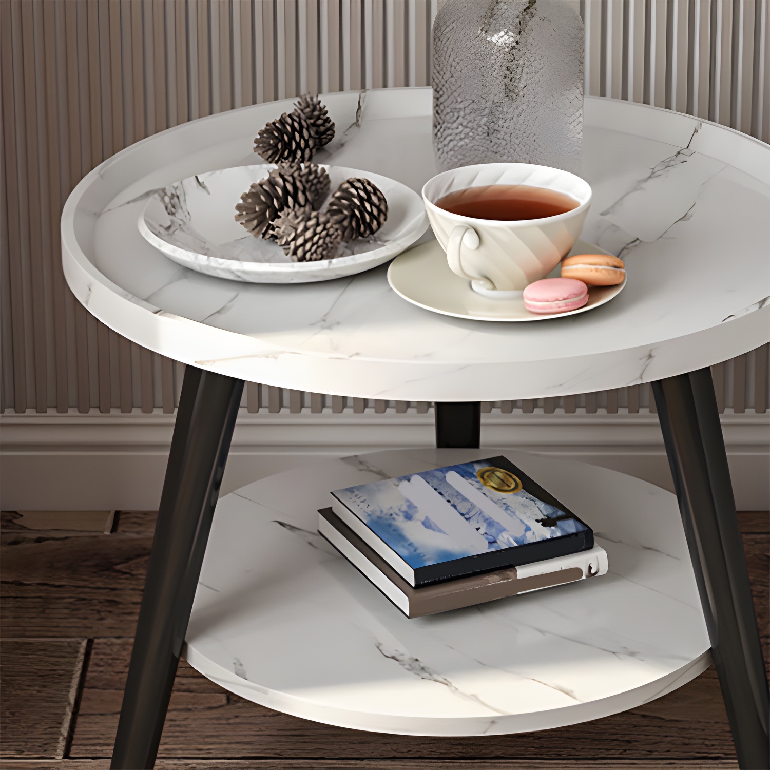 Tall Contemporary Style Side End Table Wooden Legs Round