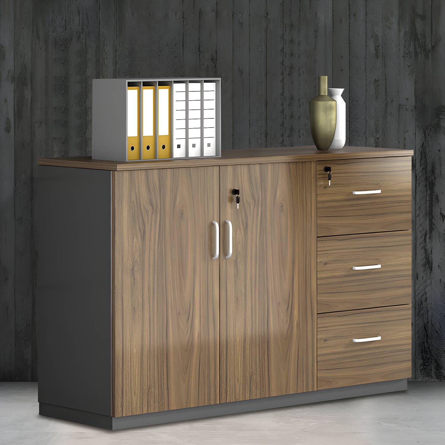 Nordic Style File Cabinets Solid Wood Frame Key Lock Horizontal File Cabinet