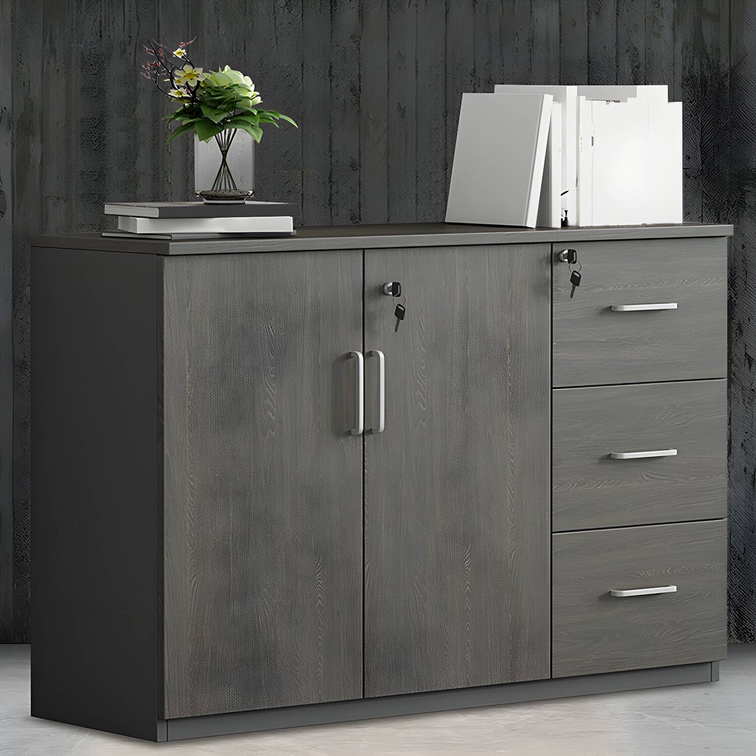 Nordic Style File Cabinets Solid Wood Frame Key Lock Horizontal File Cabinet Office