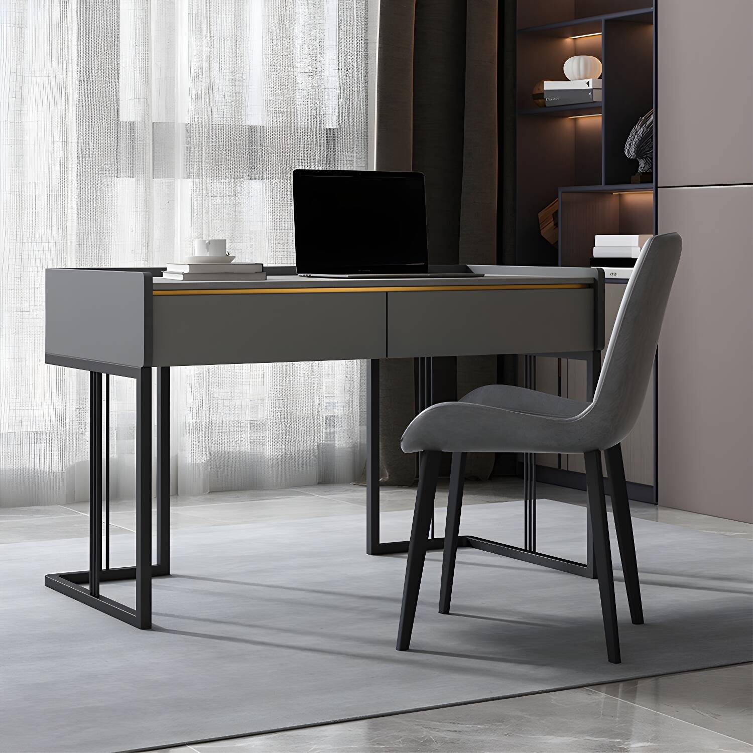 Marble Industrial Office Writing Desk Rectangular Office Desk with 2 Drawers