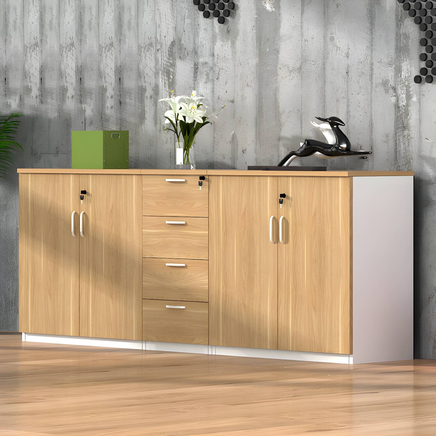 Scandinavian Filing Cabinet Wood Lateral Filing Cabinet for Home Office