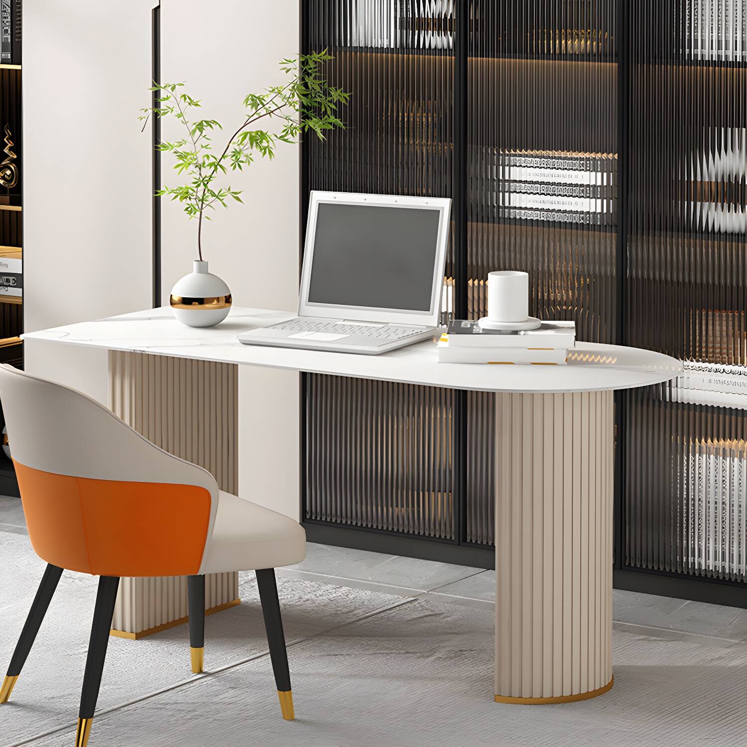 Home Marble Oval Writing Desk Modern & Contemporary Office Desk