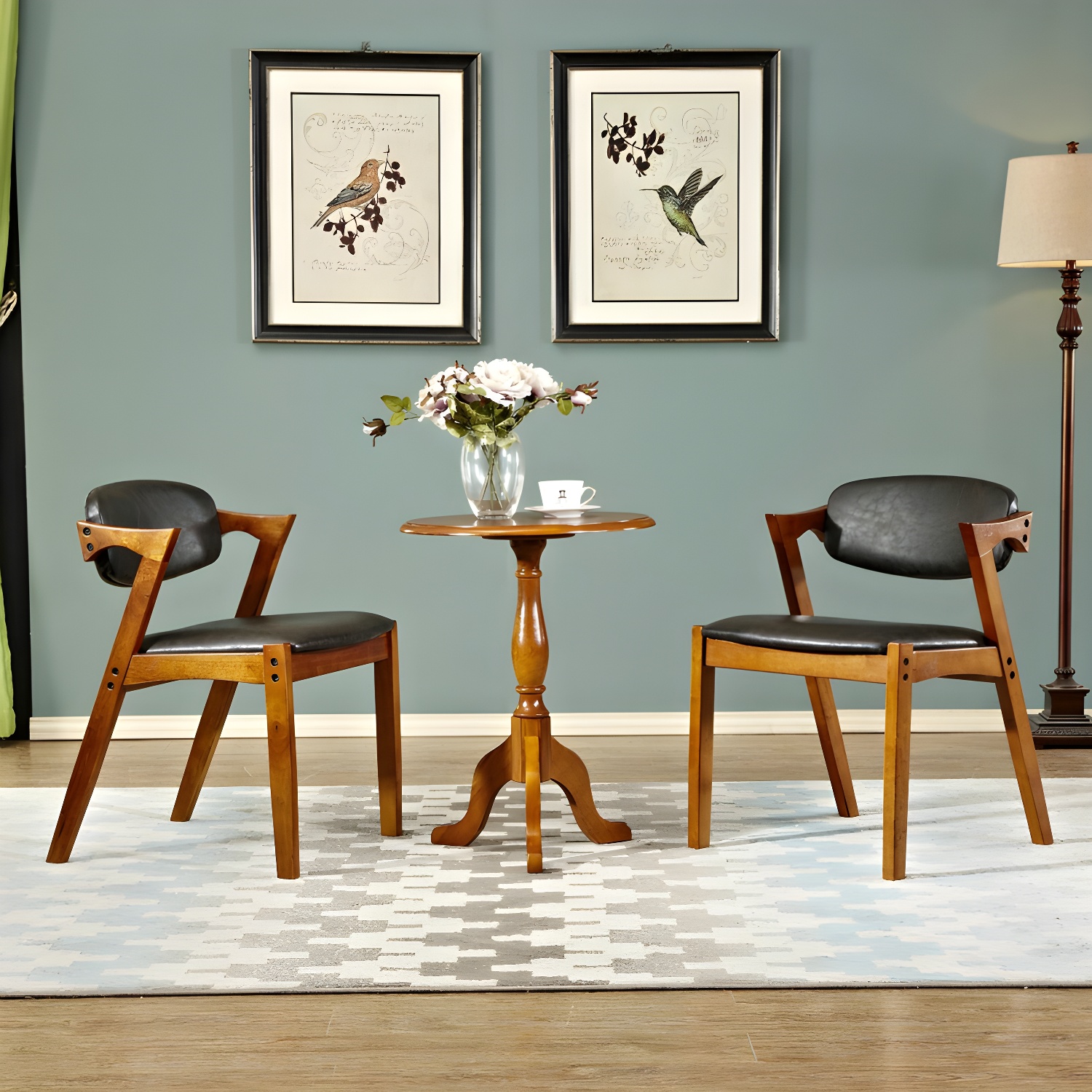 Solid Wood Round End Table Retro Dia 20.08" Sofa Side Accent Table