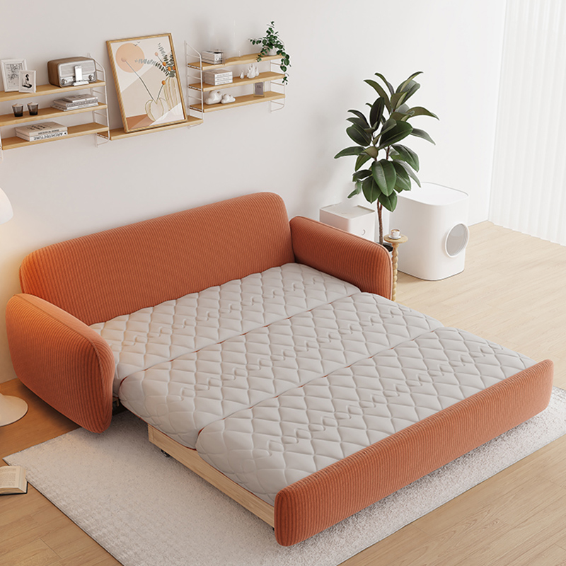 Scandinavian 37" Wide Futon with Mattress Corduroy Futon with Storage in Orange