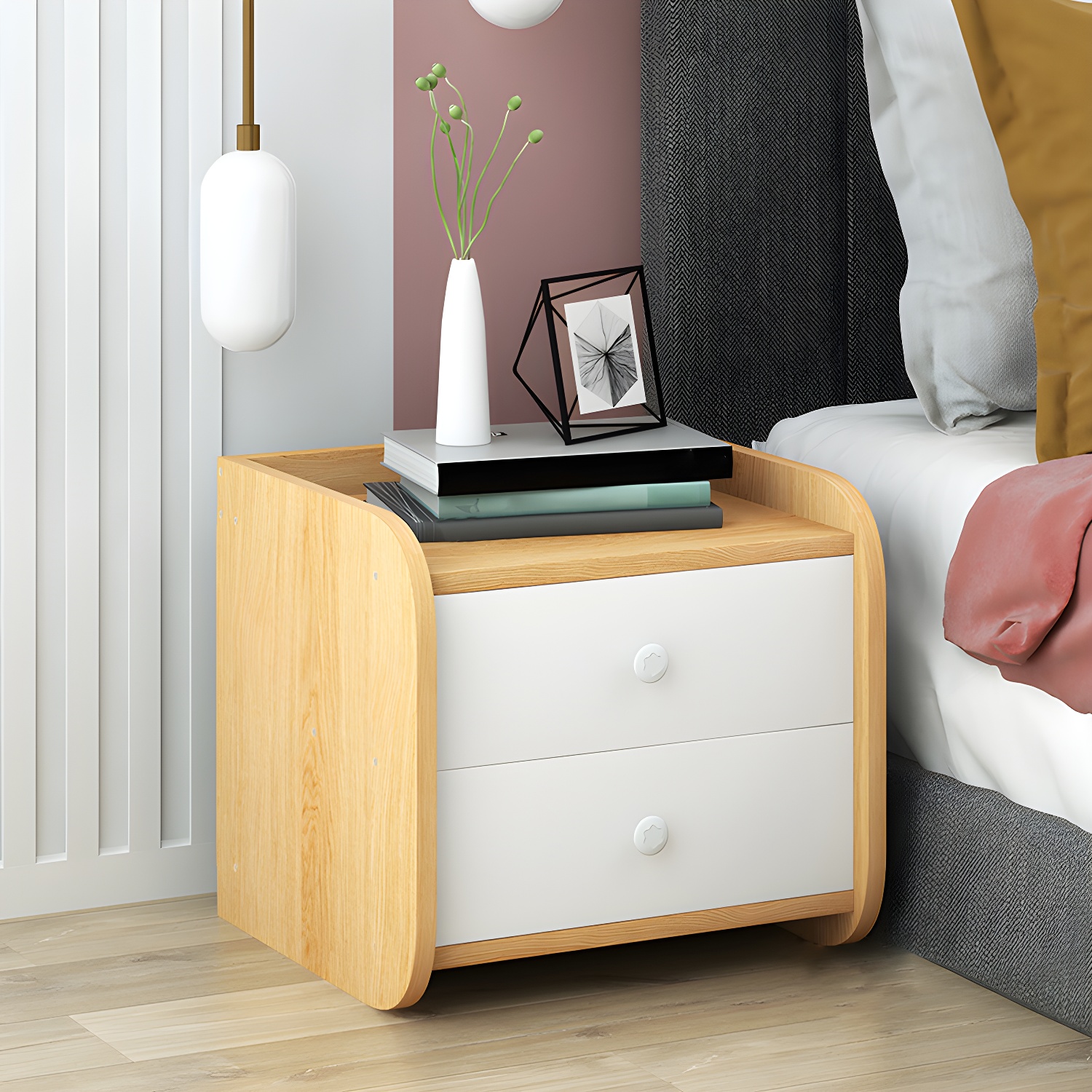 Contemporary Bedside Cabinet Engineered Wood Night Table for Bedroom