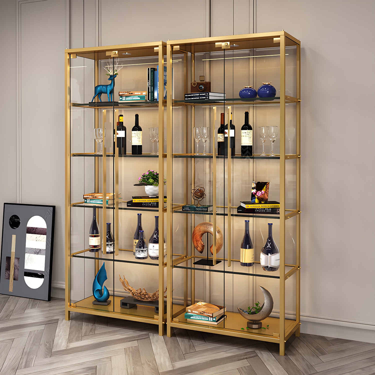 Glam Curio Cabinet Glass Doors Display Cabinet with Door for Living Room