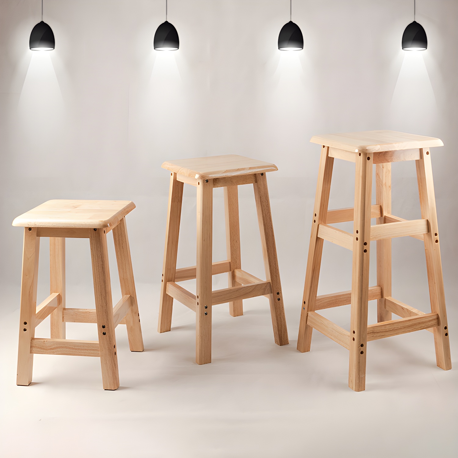 Contemporary Backless Square Seat Indoor Solid Wood Bar Stool