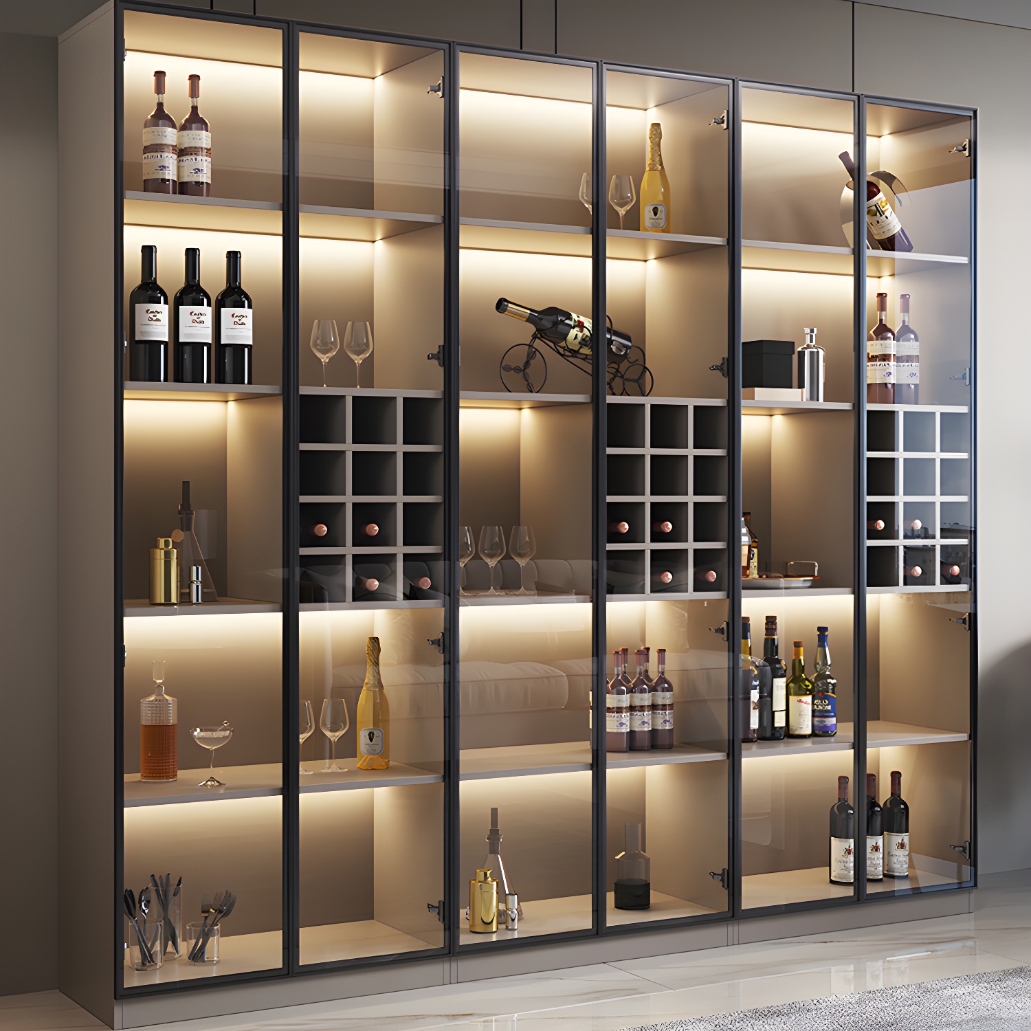 Contemporary Wood Display Stand Glass Doors Display Cabinet with Door