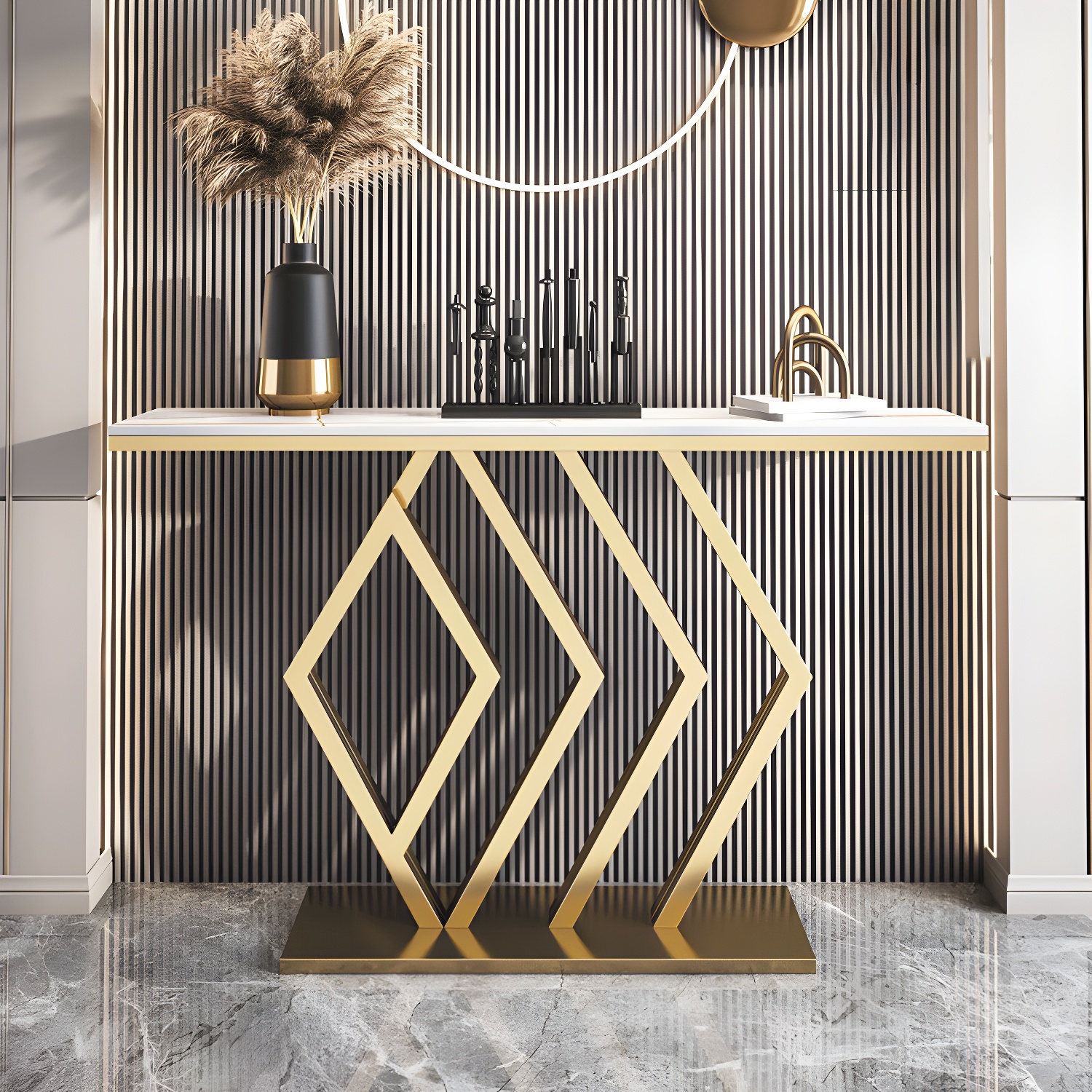 11.81" W Stone Console Table Modern Stain Resistant End Table