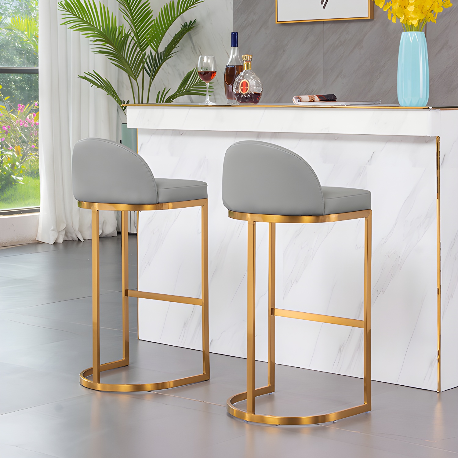 Glam Leather Bar Stool Armless Backrest Counter Stool for Bristol