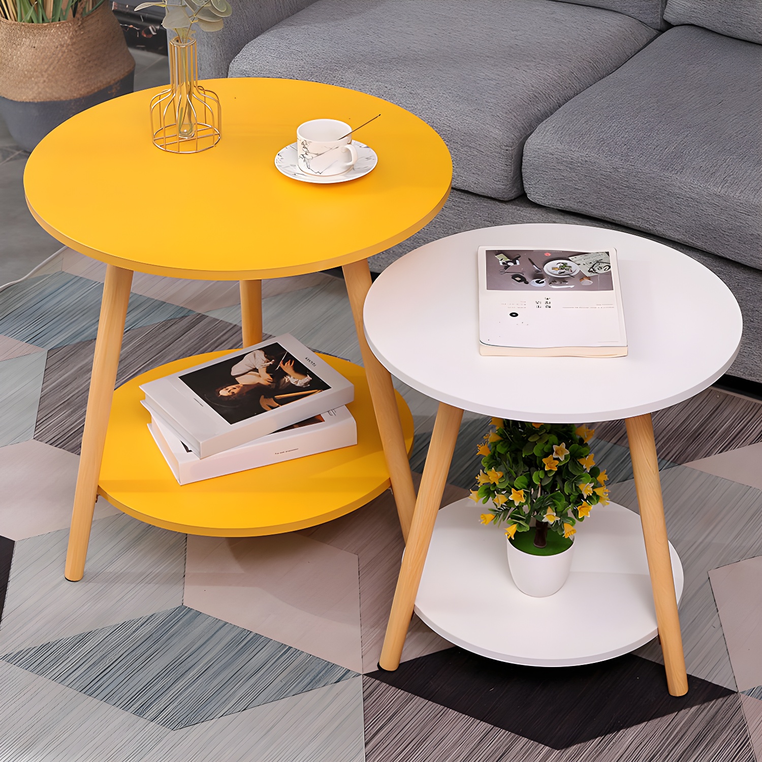 Contemporary Round Wood Side Table 3 Legs Side End Snack Table