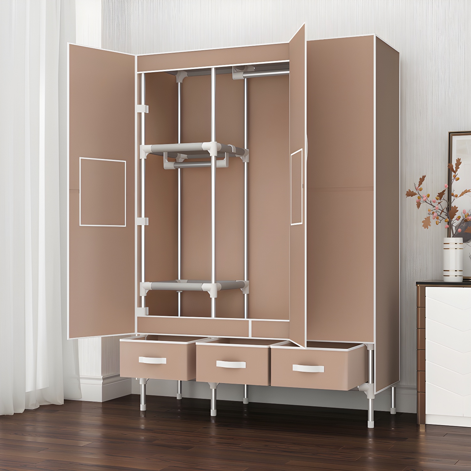 Contemporary Metal Wardrobe for Home Matte Finish Cabinet with Legs