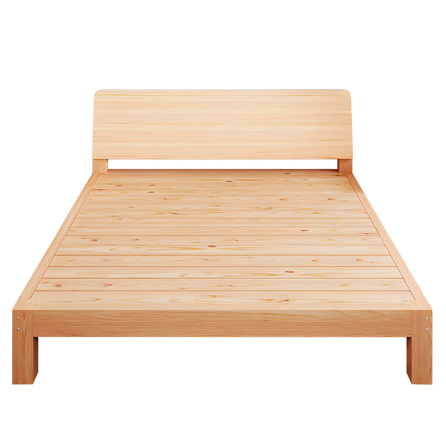 Natural Platform Bed Solid Wood Standard Bed with Rectangular Headboard