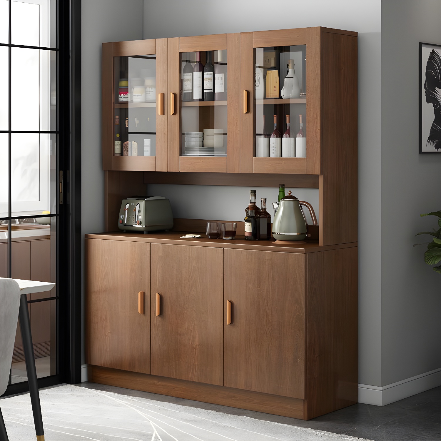 Modern Wood Dining Hutch Display Cabinet with Doors for Dining Room