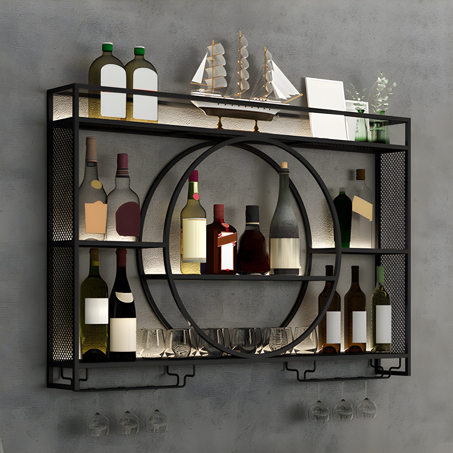 Metal Wine Holder Rack Contemporary Wall Mounted Wine Rack Kit without Light
