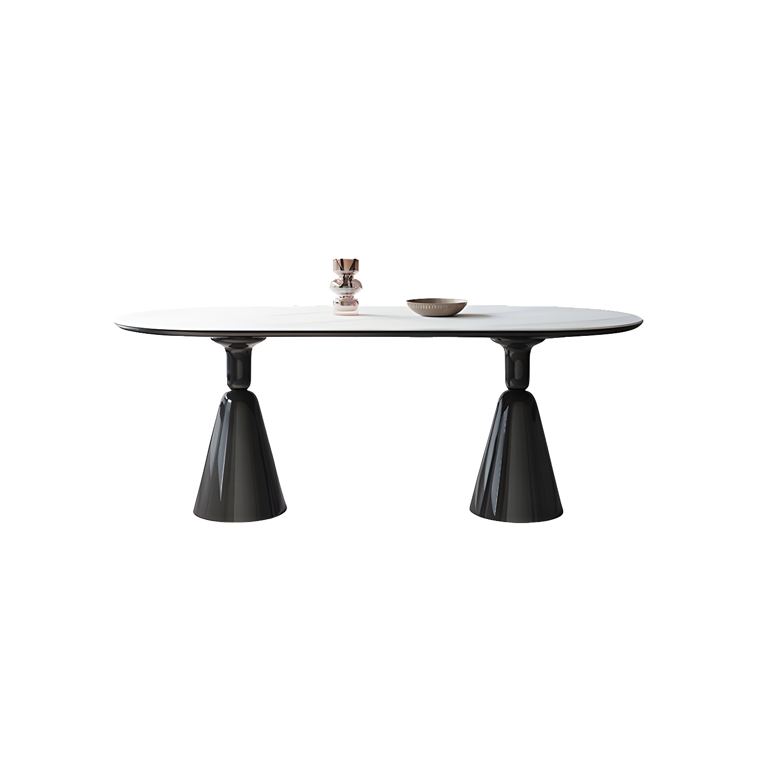 Modern Stone Ellipse Dining Table with Double Pedestal Base Table for Dining Room