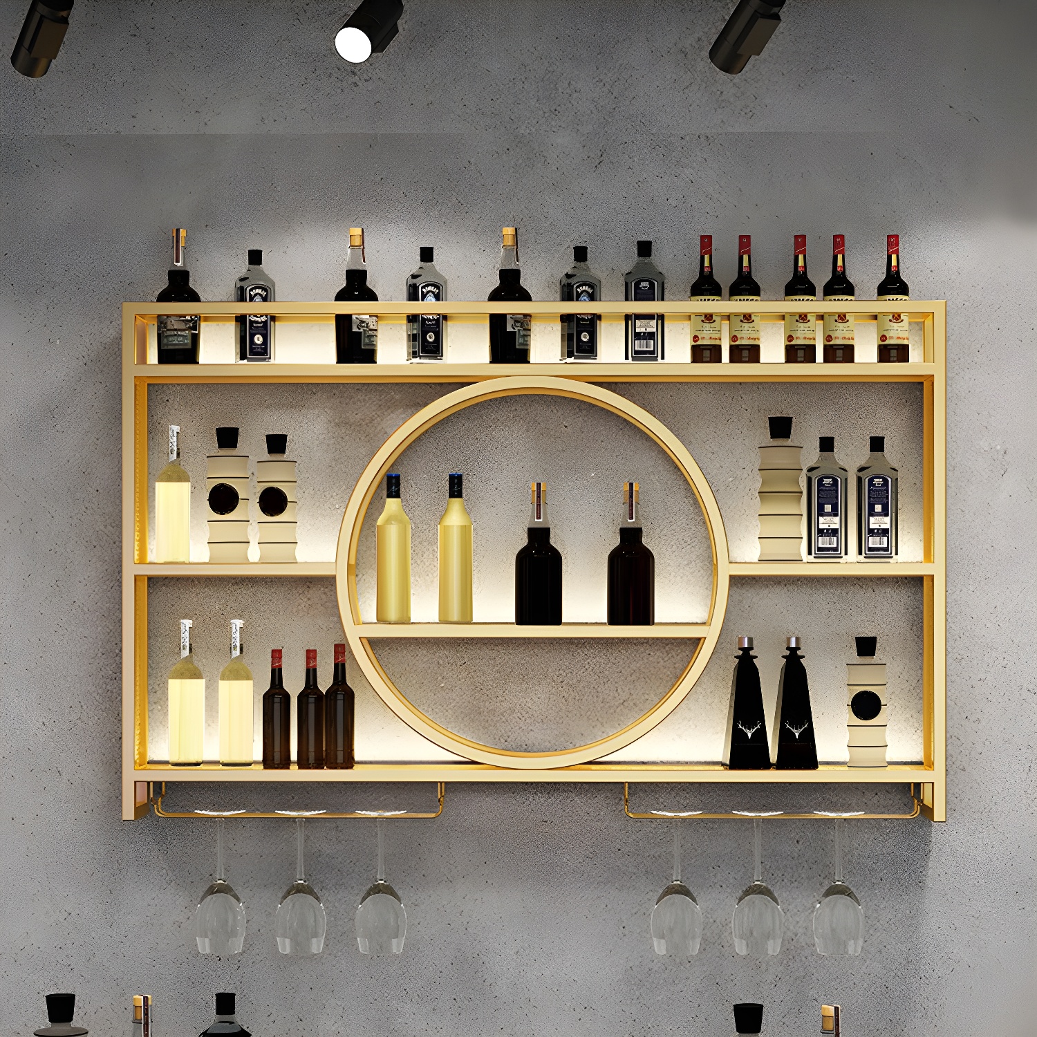Wall Mounted Wine Rack Metal Wine Bottle & Glass Rack without Light