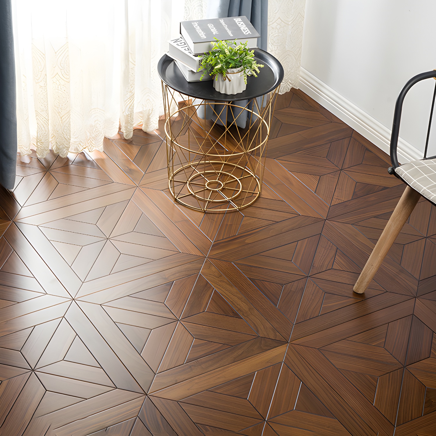 Indoor Laminate Floor Teak Wooden Medium Geometric Waterproof Laminate Floor