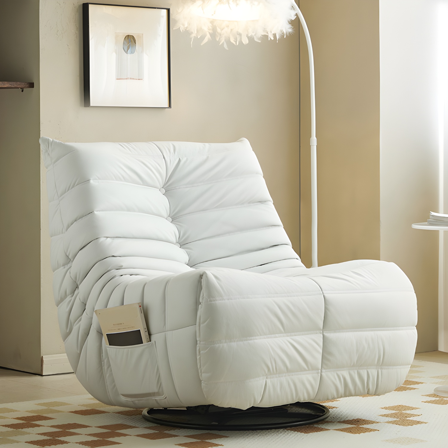 Contemporary Solid Colour Manual-Handle/ Lever Swivel Base Recliner Chair