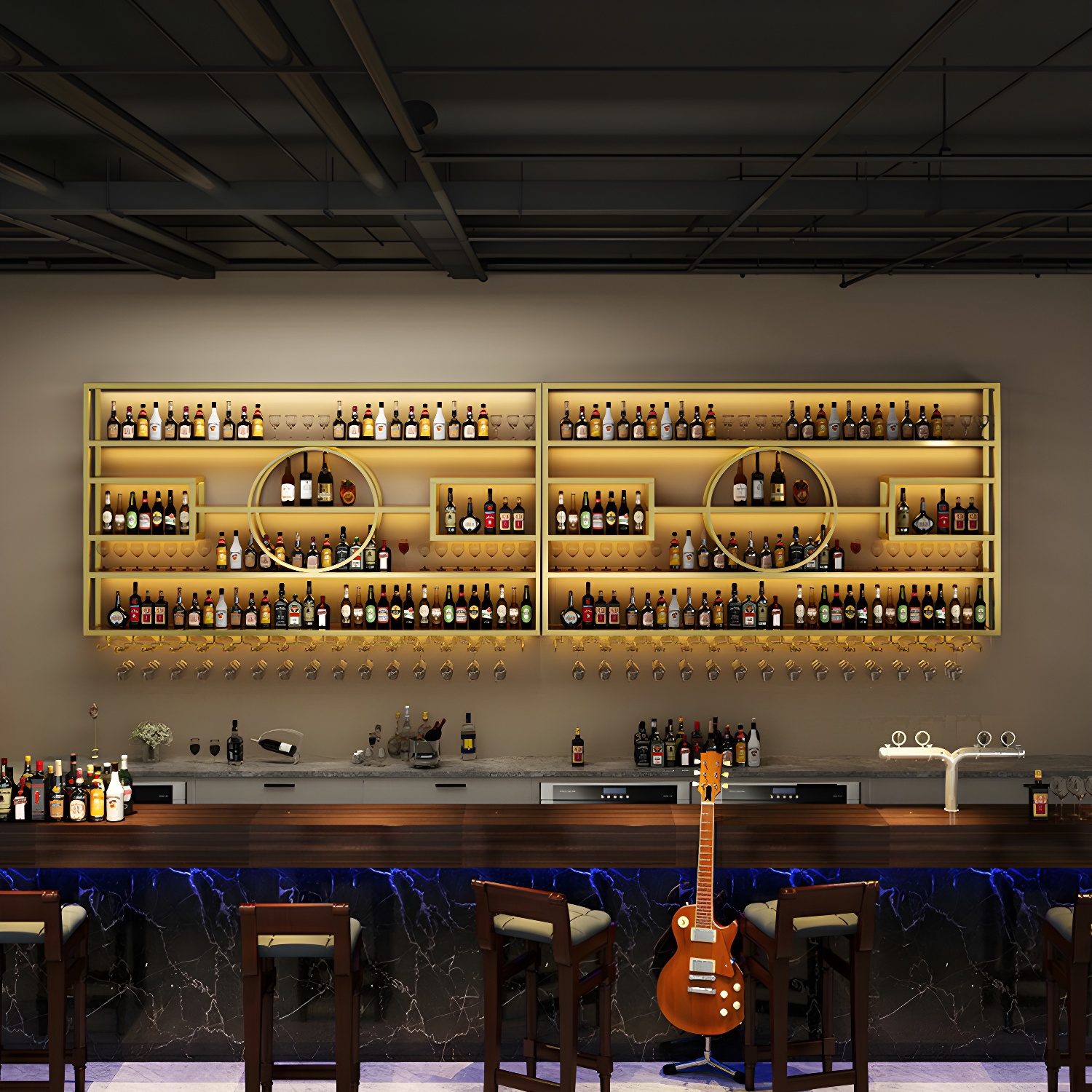 Wall Mounted Wine Rack Metal Modern Wine Bottle & Glass Rack for Bar