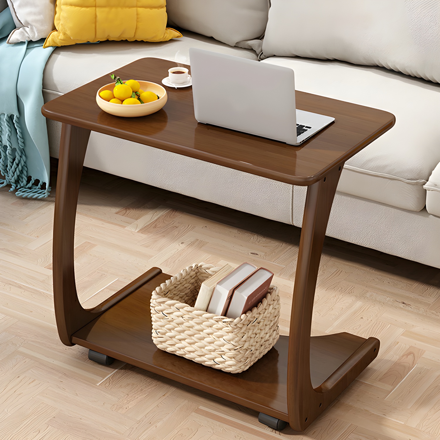 C-Shape Side End Snack Table Modernistic Style Tray Top Side Table for Bedroom