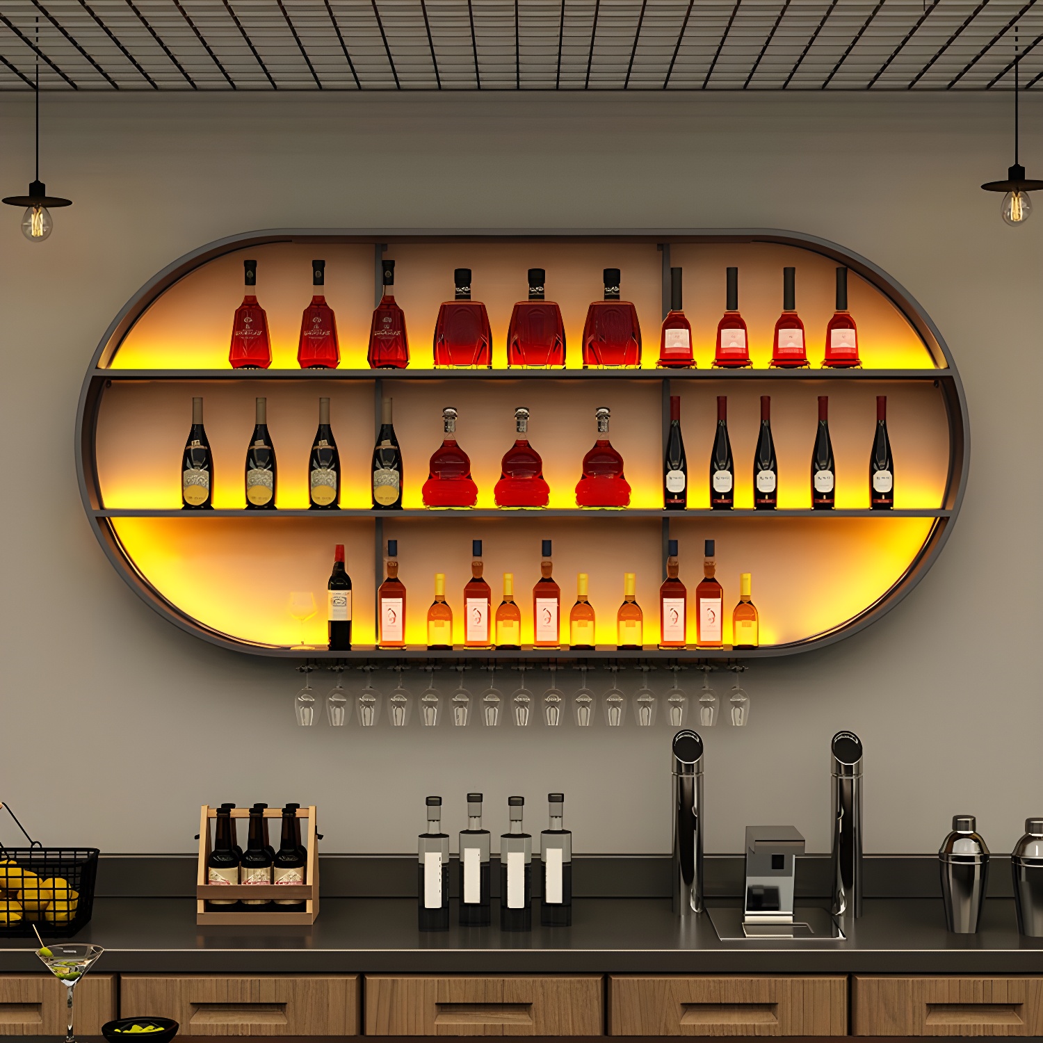 Iron Wine Shelf Modern Style Wall Mounted Wine Holder Rack with Shelf