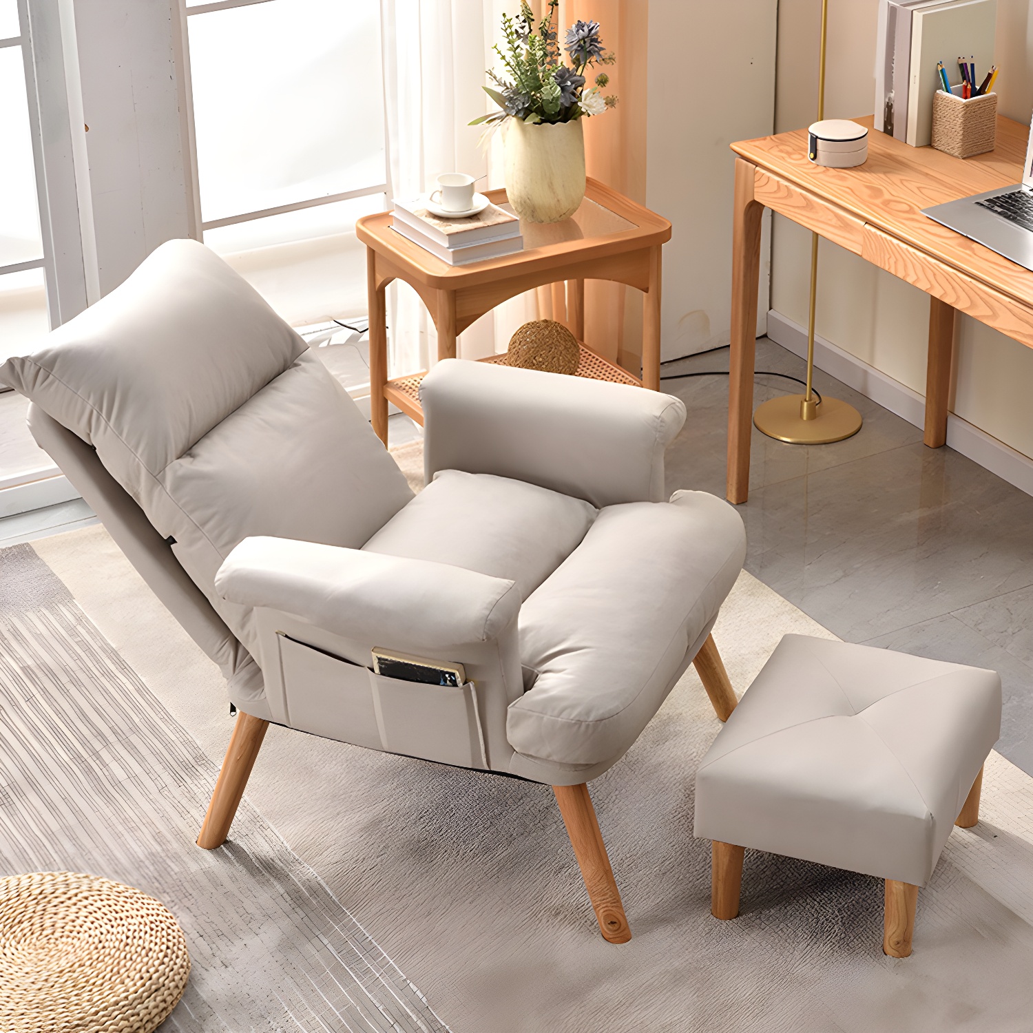 Scandinavian Upholstery Chair Faux Leather Standard Recliner with Footrest