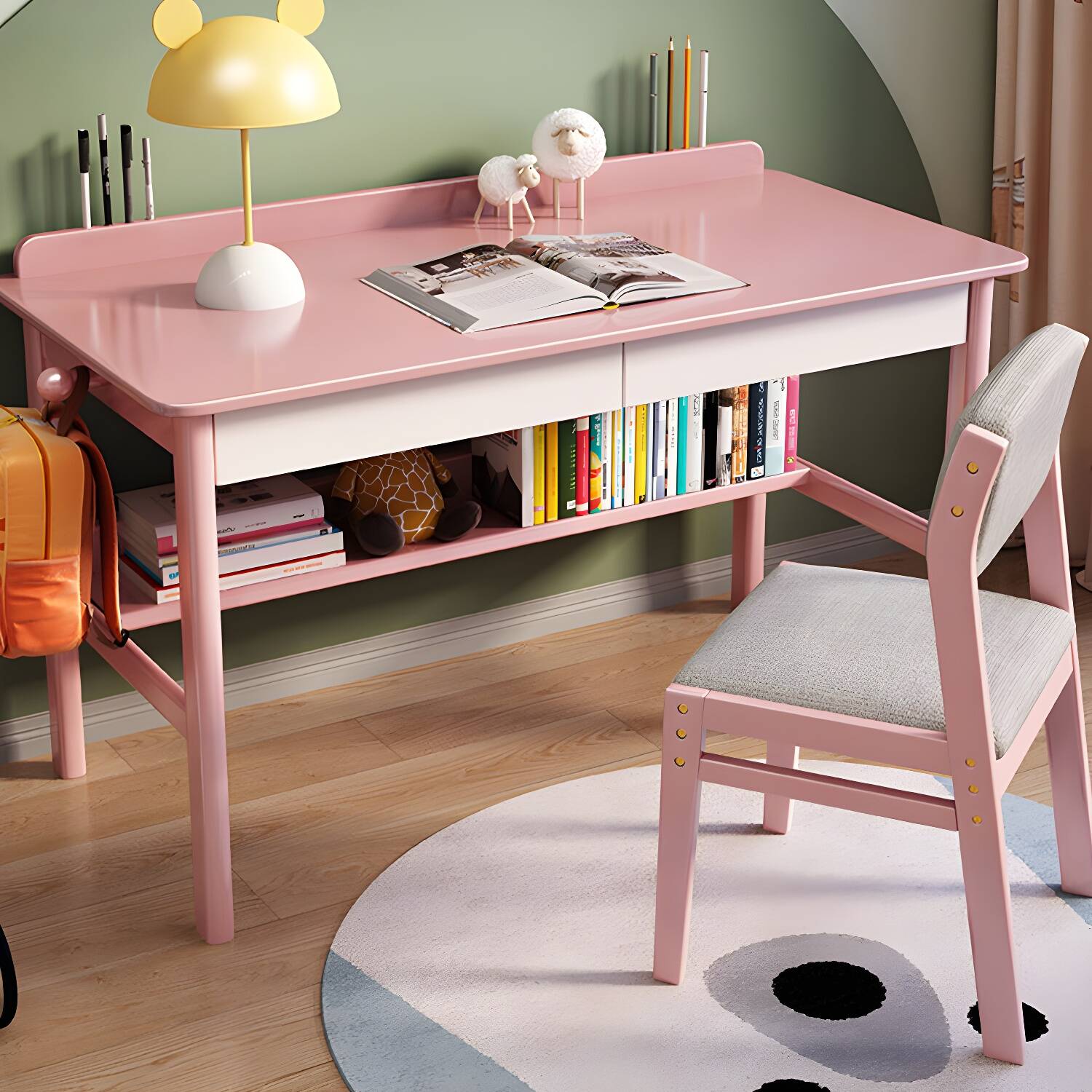 Modern Solid Wood Rectangle Writing Desk 2 Drawers 29.53" Tall Office Desk