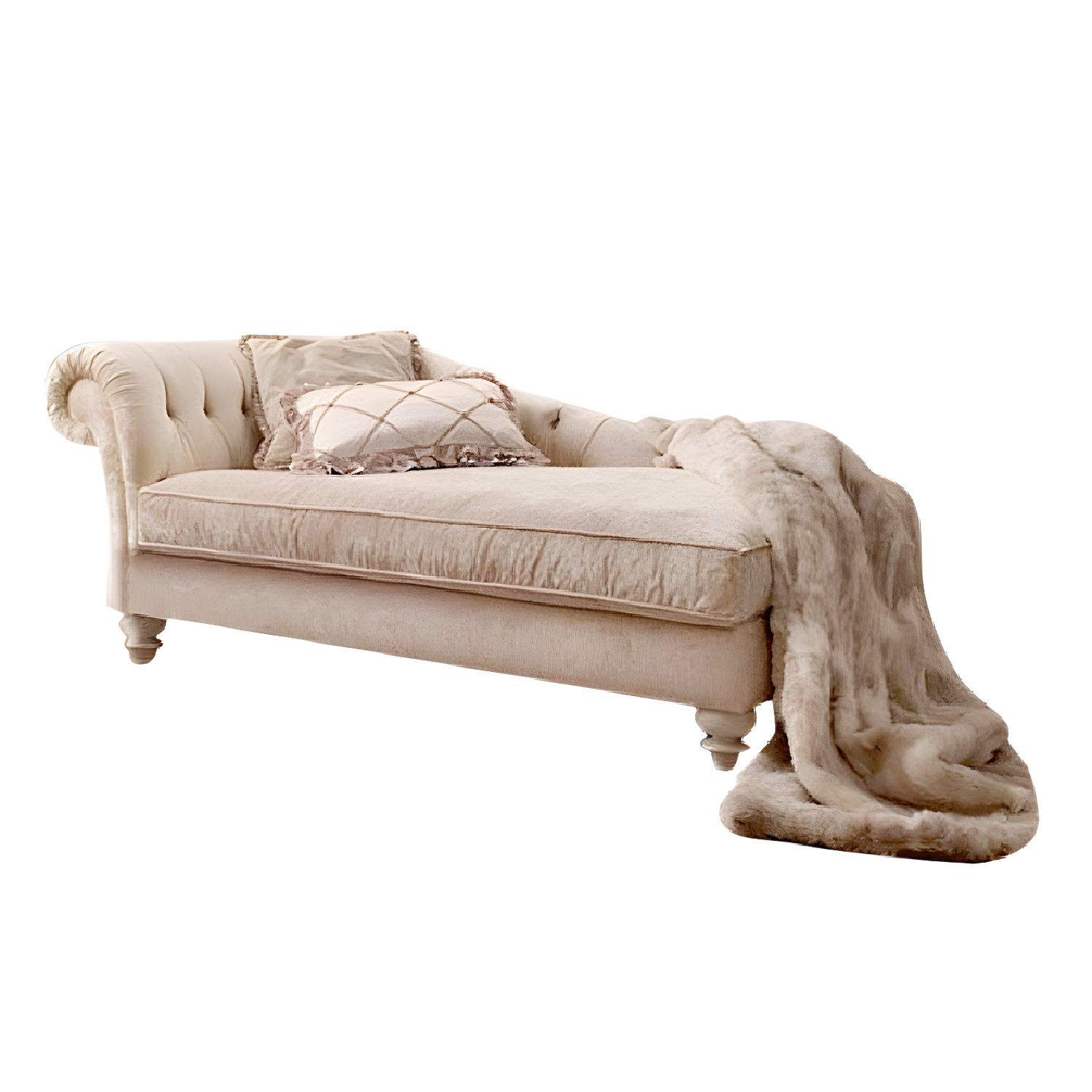 French Country Tufted Chaise Lounge Chenille Chaise with Rolled Arms for Bedroom