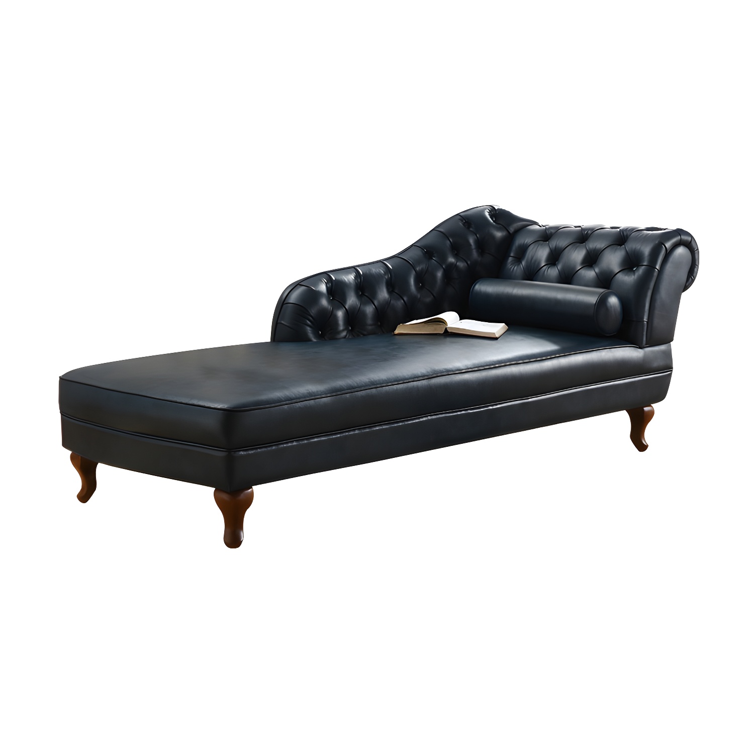 Traditional Chaise Lounge Genuine Leather Floor Chair with Recessed Arms