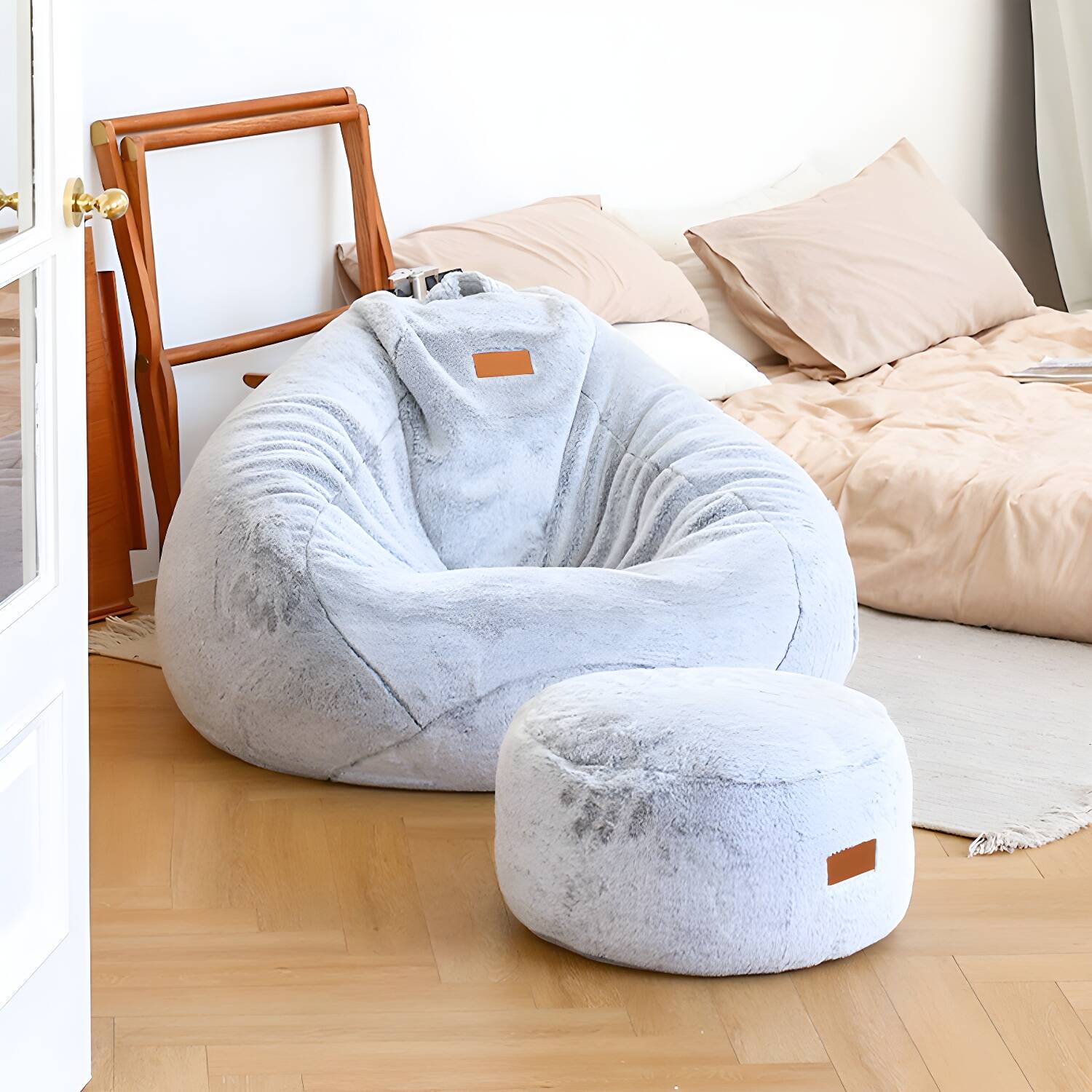 Ottoman Luxury Bean Bag Chair Plush Velvet Ottoman Bean Bag Foot