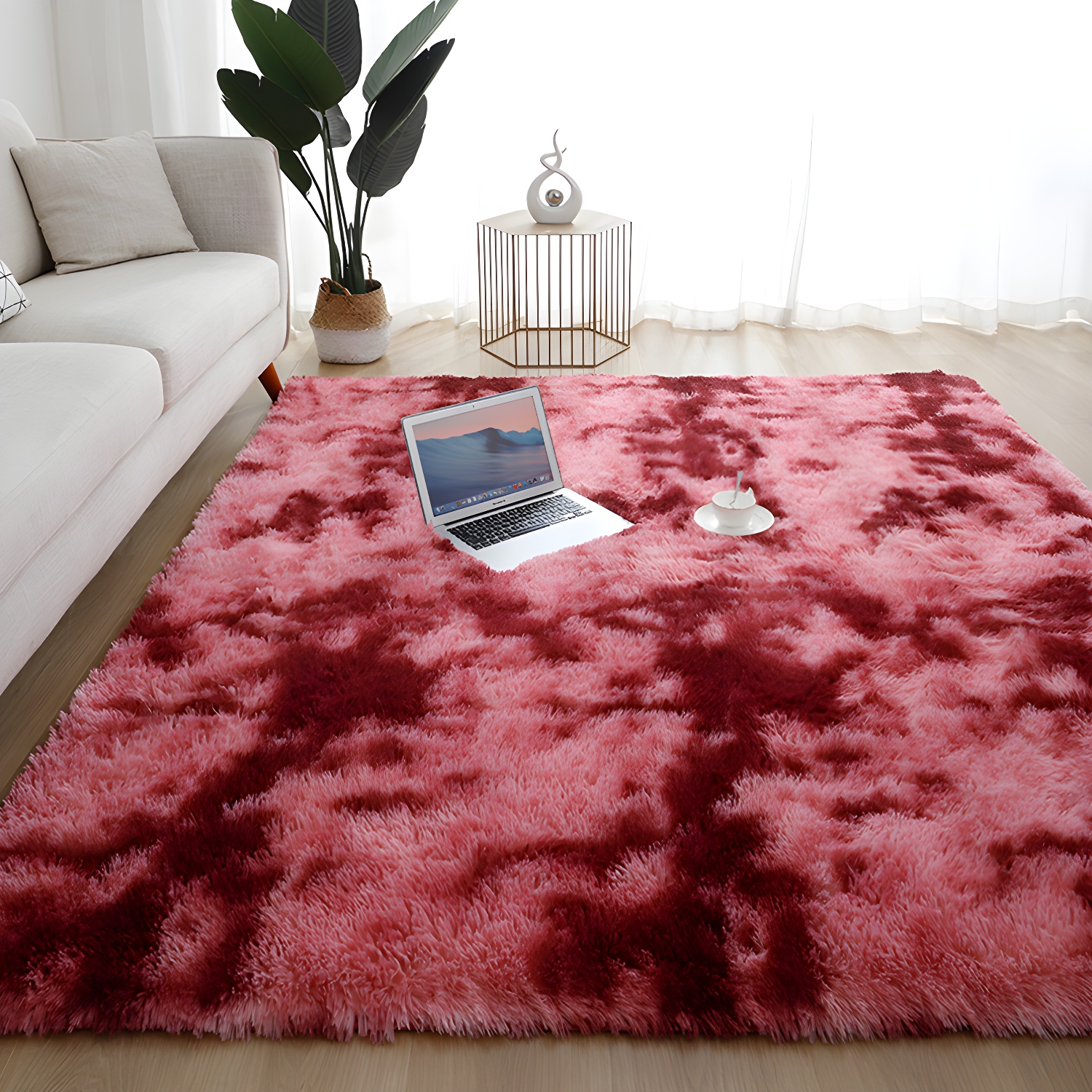 Rectangle Indoor Rug Ombre Pattern Nordic Rug Polyster Shag Living Room Area Carpet