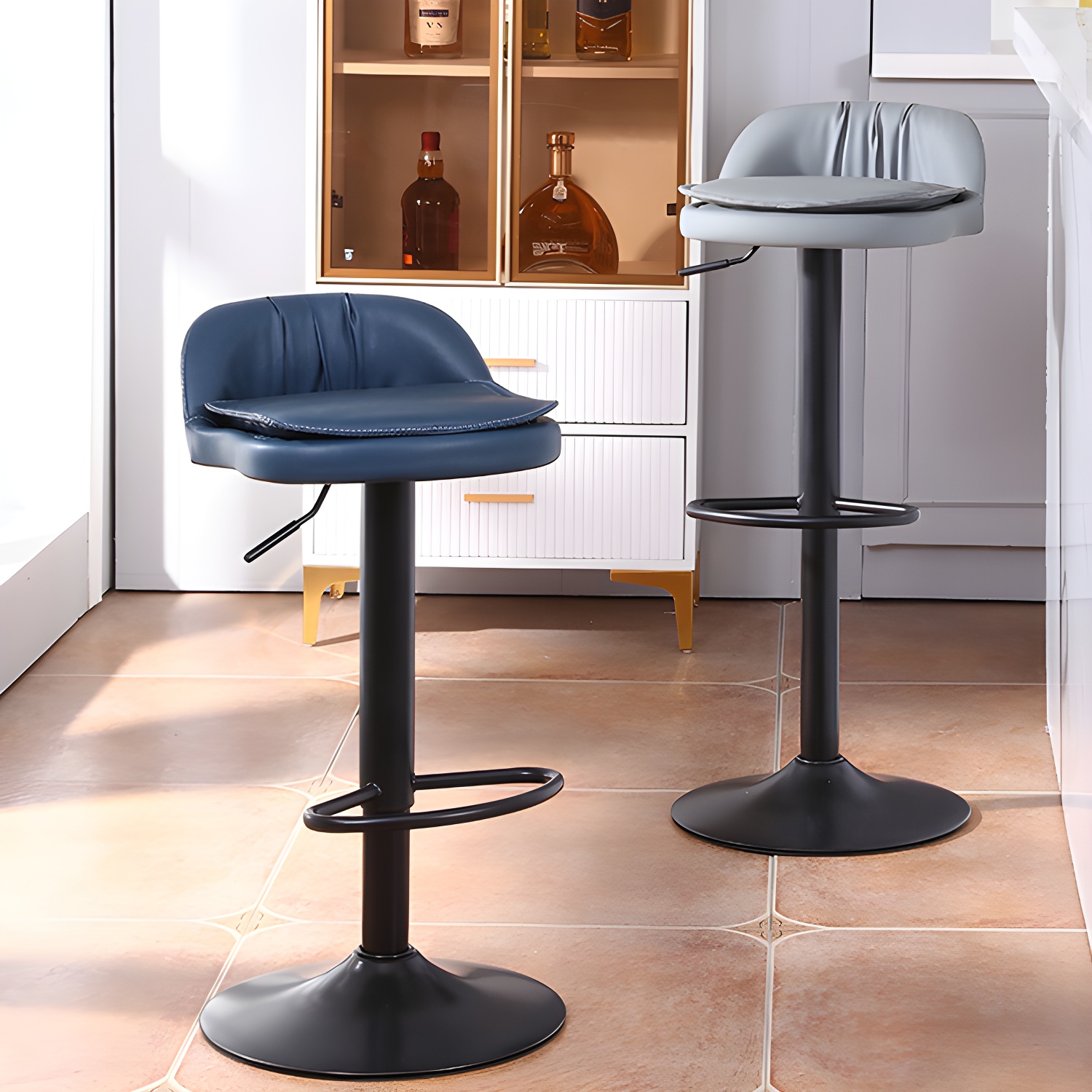 Upholstered Bar Stools Swivel Adjustable Height Patio Bar Stool with Black Base