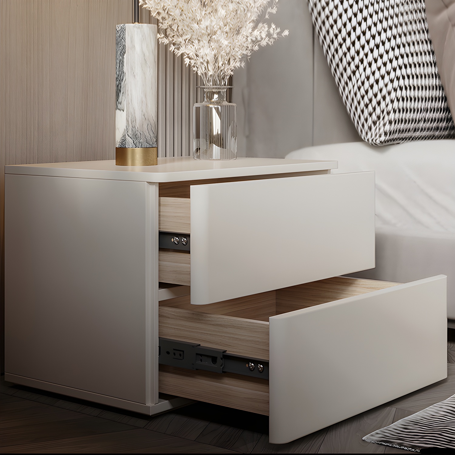 Faux Wood Bedside Cabinet Contemporary Bed Nightstand with 2-Drawer