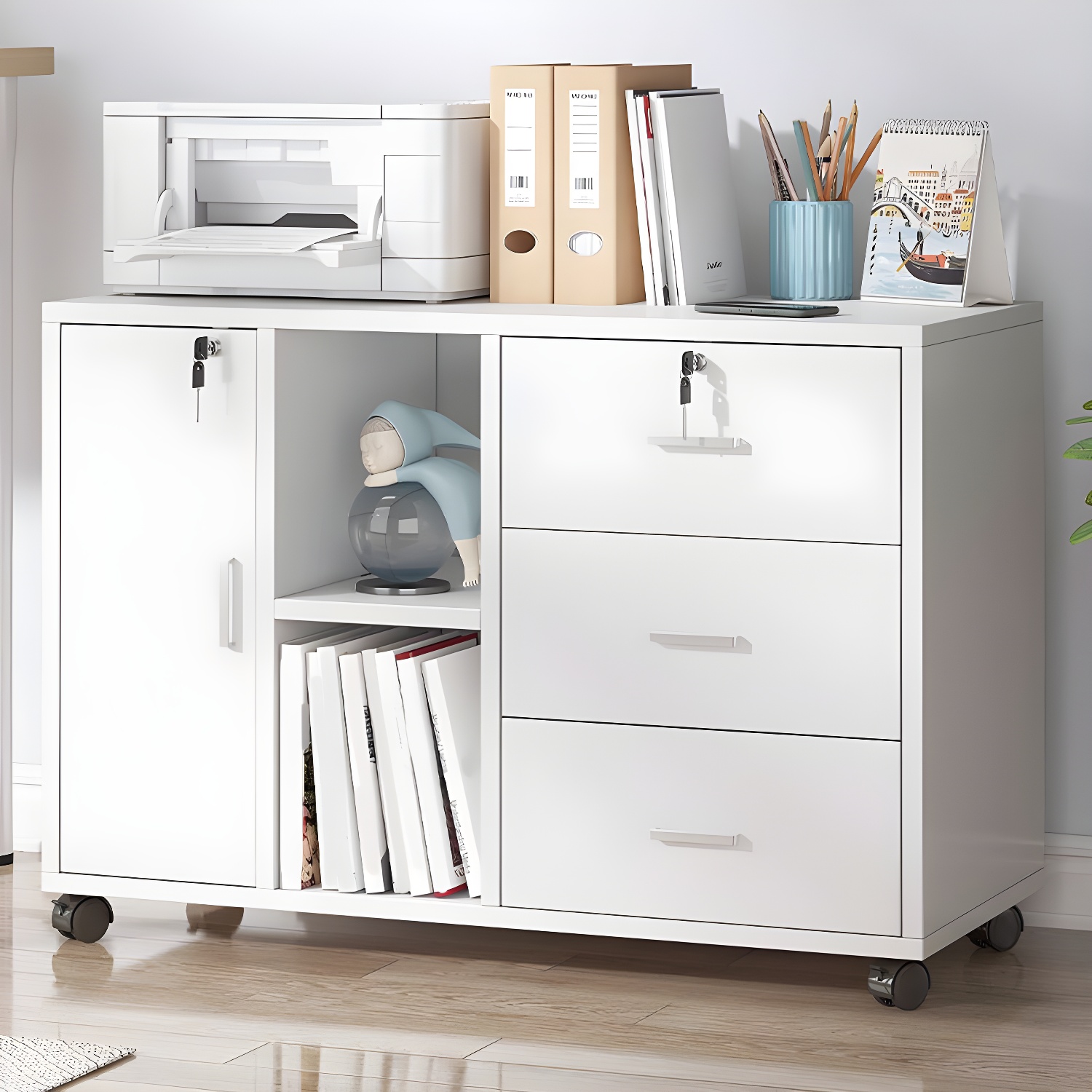 Modern File Cabinet Wooden Frame Lock Storage Filing Cabinet for Office