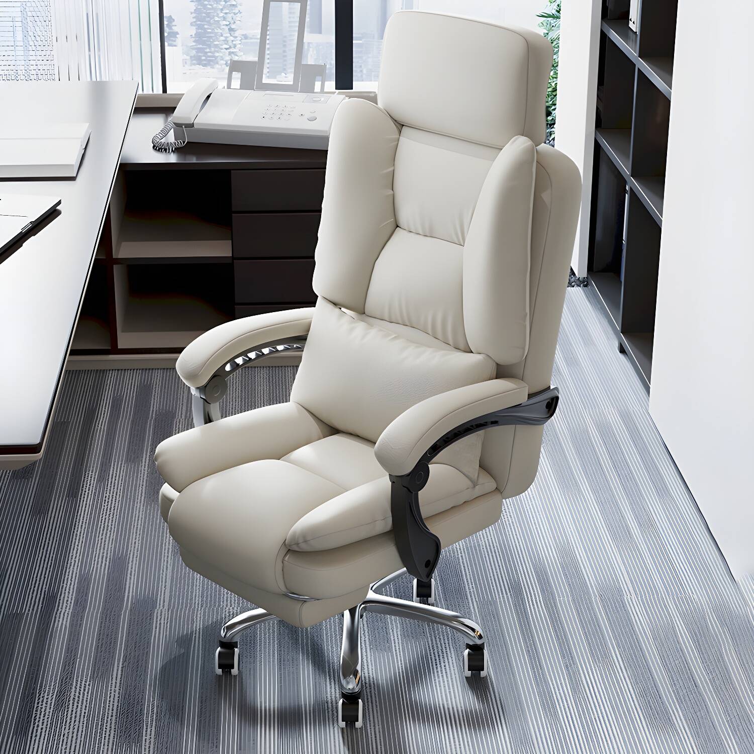 Padded Arms Office Chair No Distressing Leather Ergonomic Desk Chair with Wheels