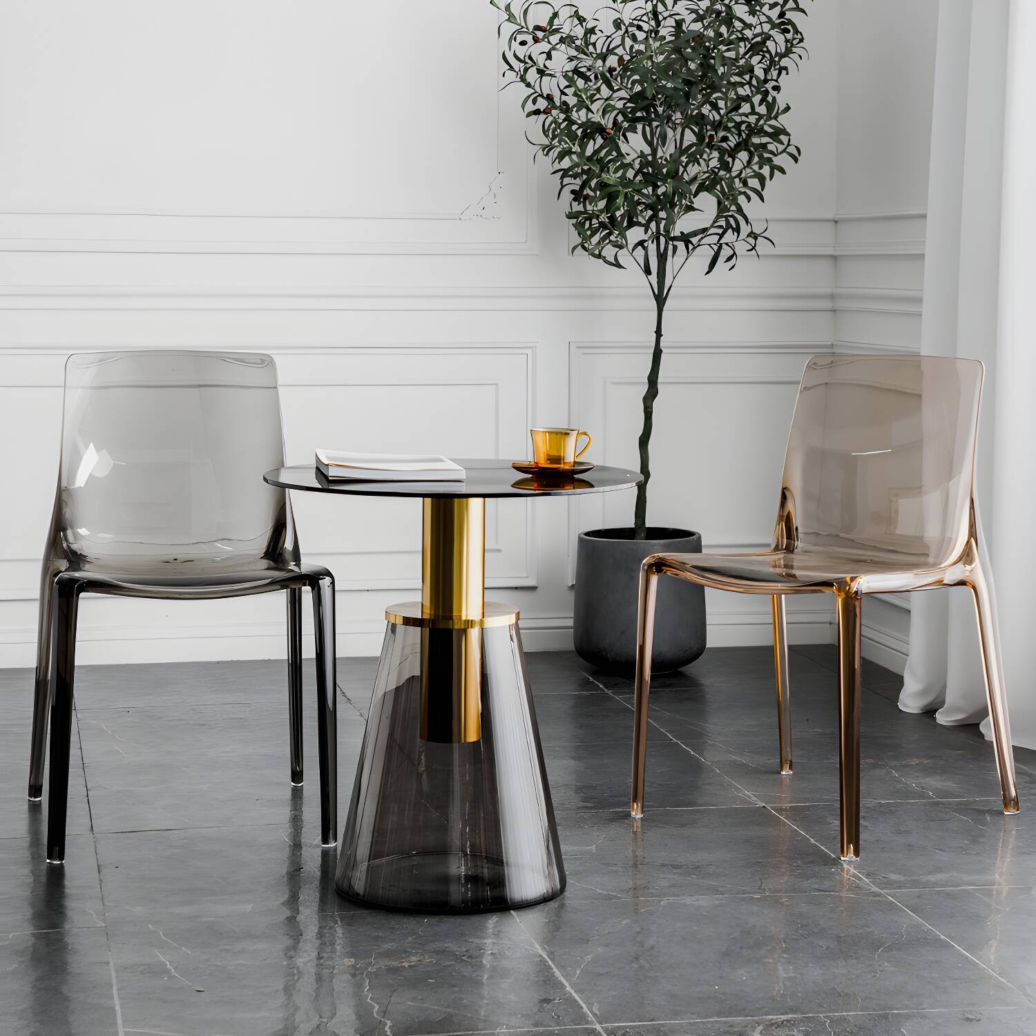 Modern Acrylic Armless Solid Back Dining Accent Chair for Home