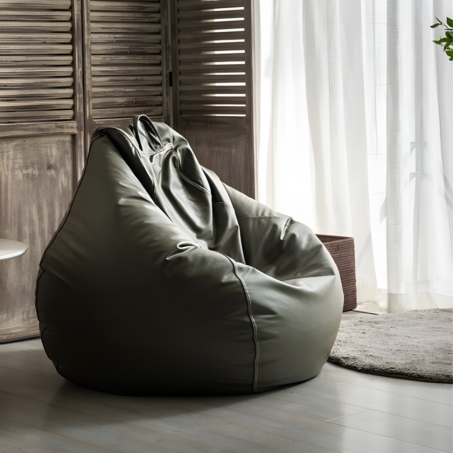 Indoor Faux Leather Bean Bag Solid Colour Bean Bag with Handle