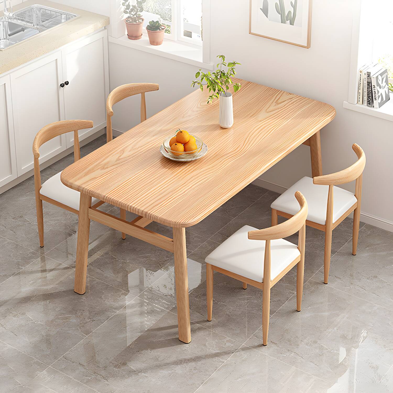 Contemporary Rectangle Kitchen Dinner Table 4 Legs Dining Table