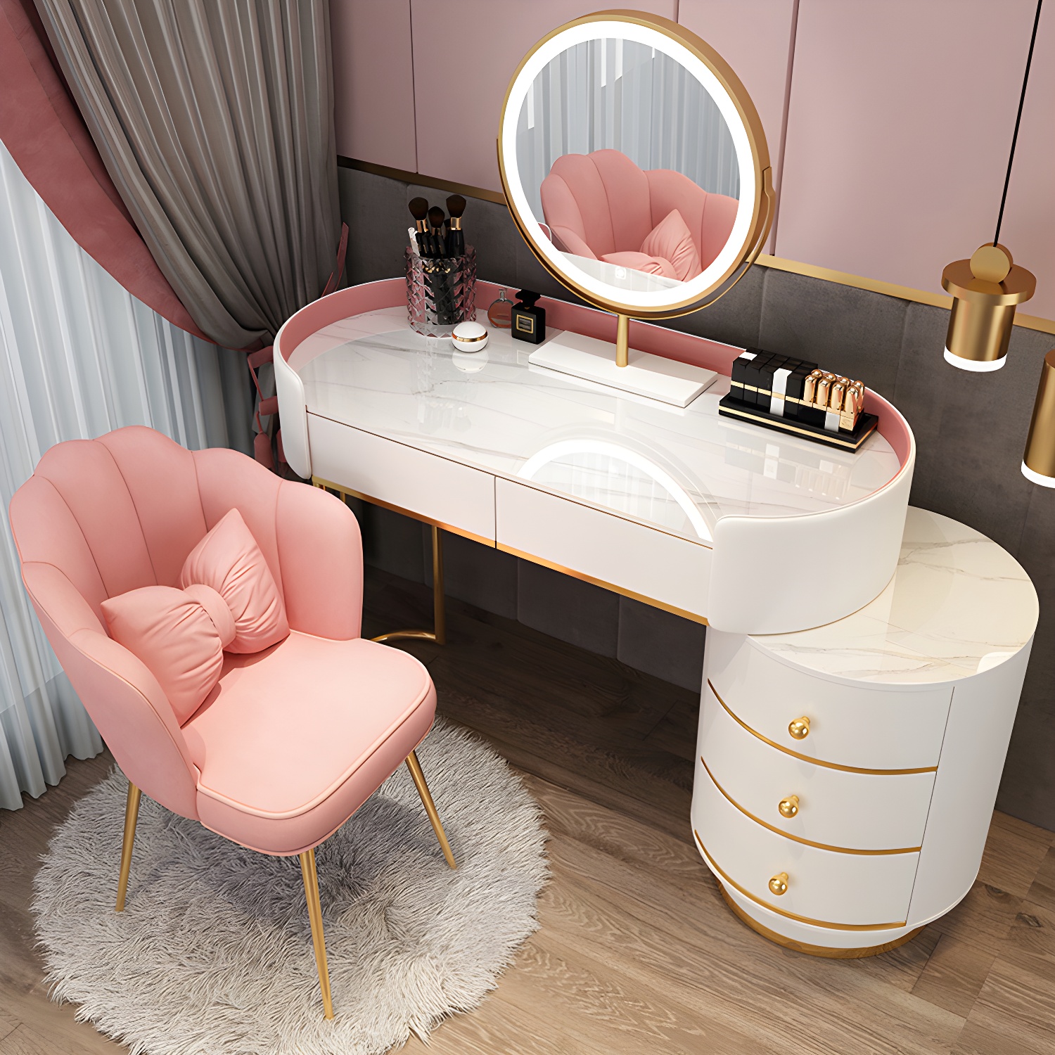 Glam Dressing Table Storage Box with Makeup with Drawers for Bedroom