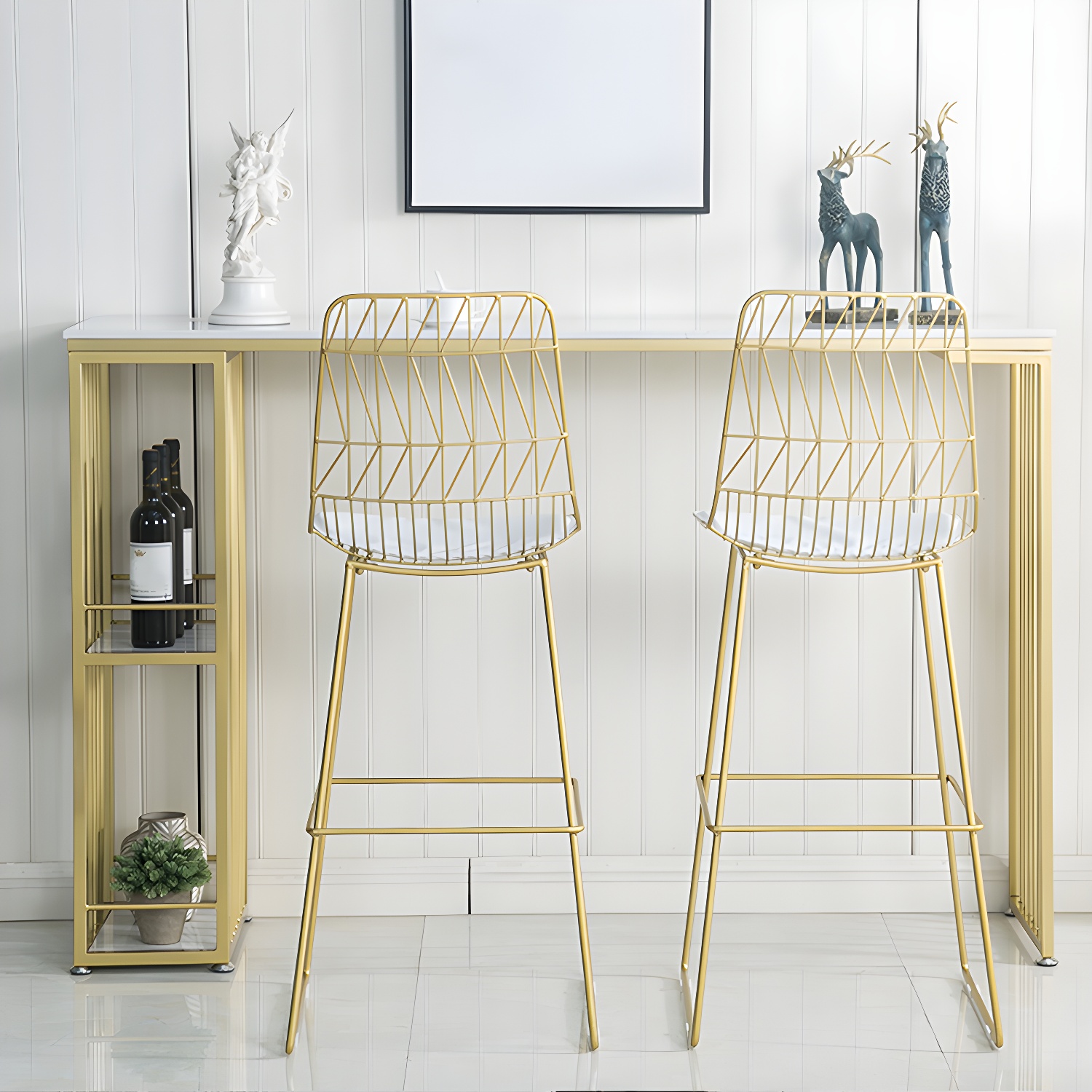 Glam Stone Rectangle Bar Table Storable Table for Milk Tea Shop