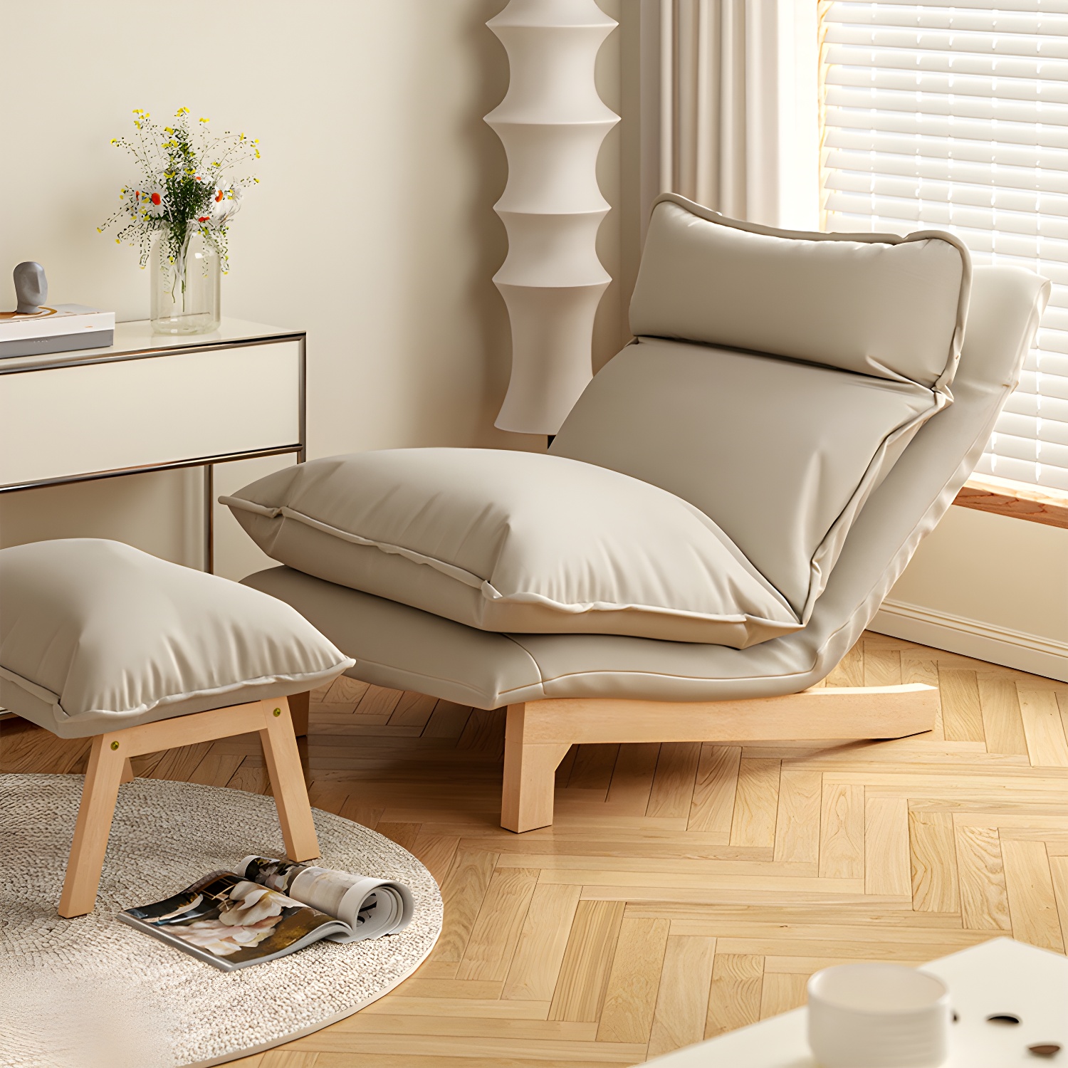 Modern SolidWood Recliner Chair Manual Solid Colour Recliner Chair