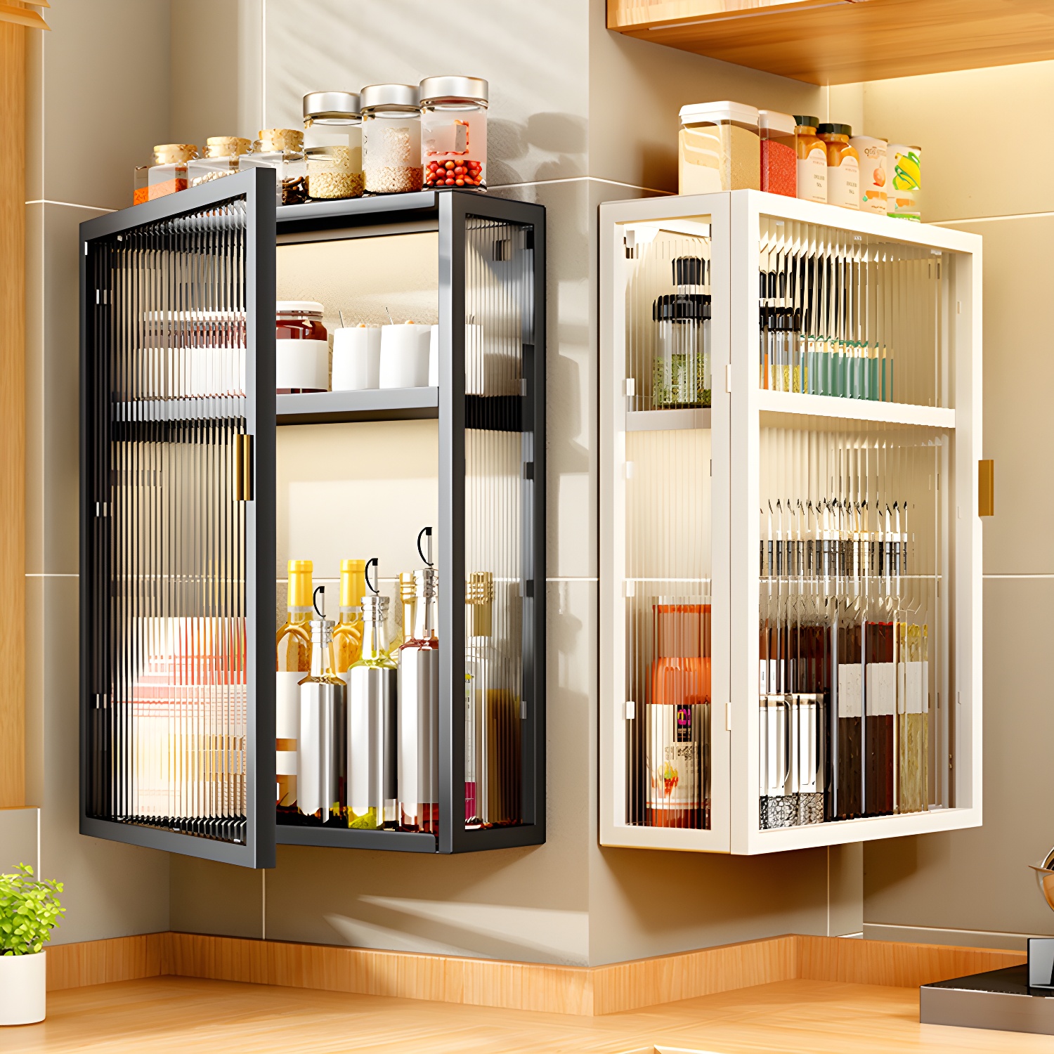 Contemporary Metal Curio Cabinet Wall Mounted Buffet Cabinet for Dining Room