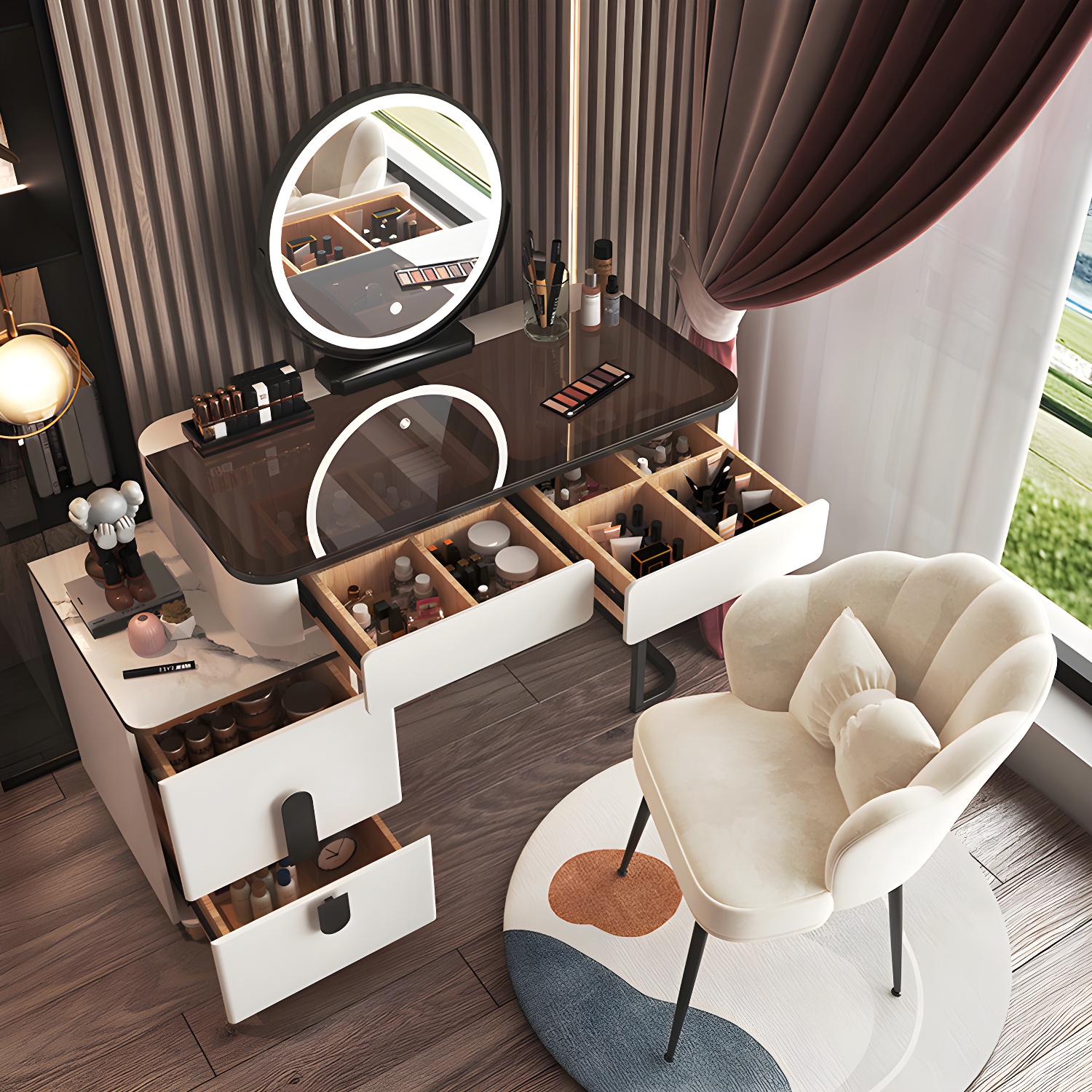 Contemporary Glass Vanity Dressing Table Bedroom Makeup Vanity Desk