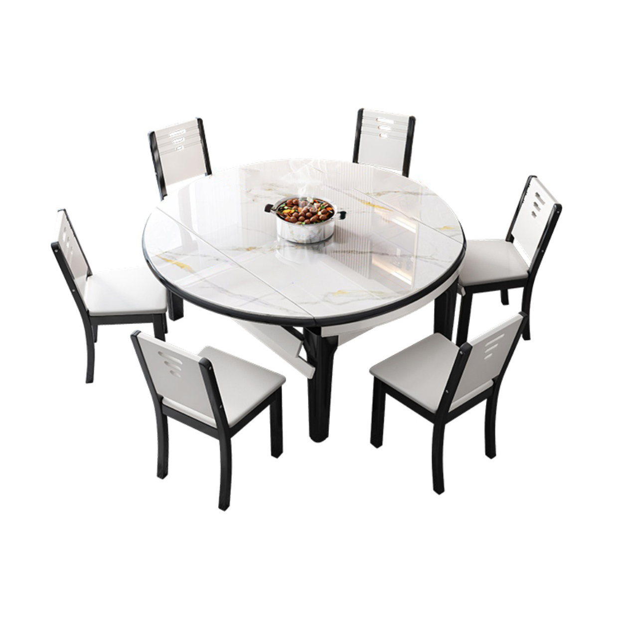 Modern Style Stone Furniture 7 Pcs Round Shape Dinette Table with Dining Chairs