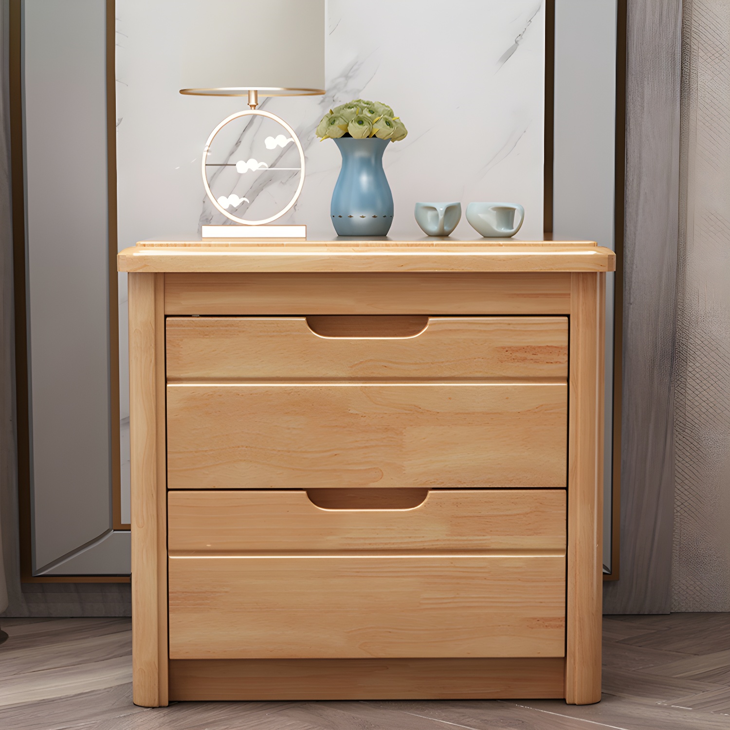 Solid Wood Accent Table Nightstand Modern Nightstand with Drawers