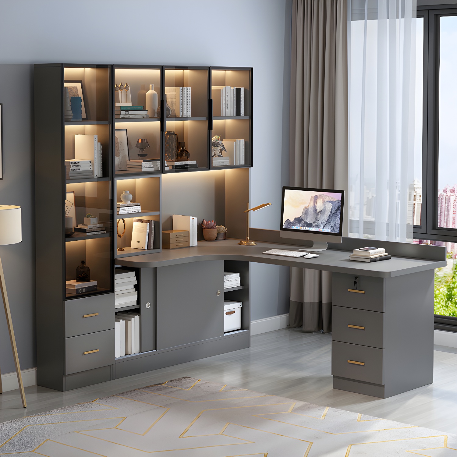 Modern Style Drawer Writing Desk Bedroom Office Desk with Storage and Drawers