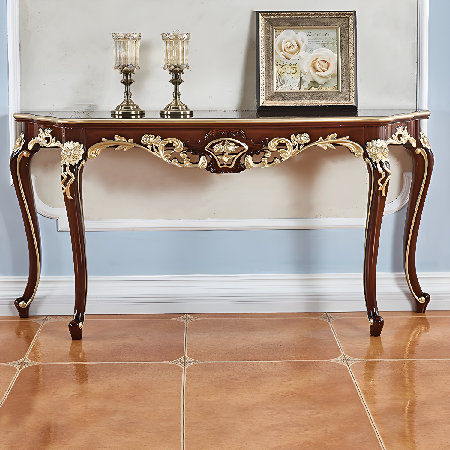 Free Form Shape Contemporary Console Table Console Sofa Table in Brown