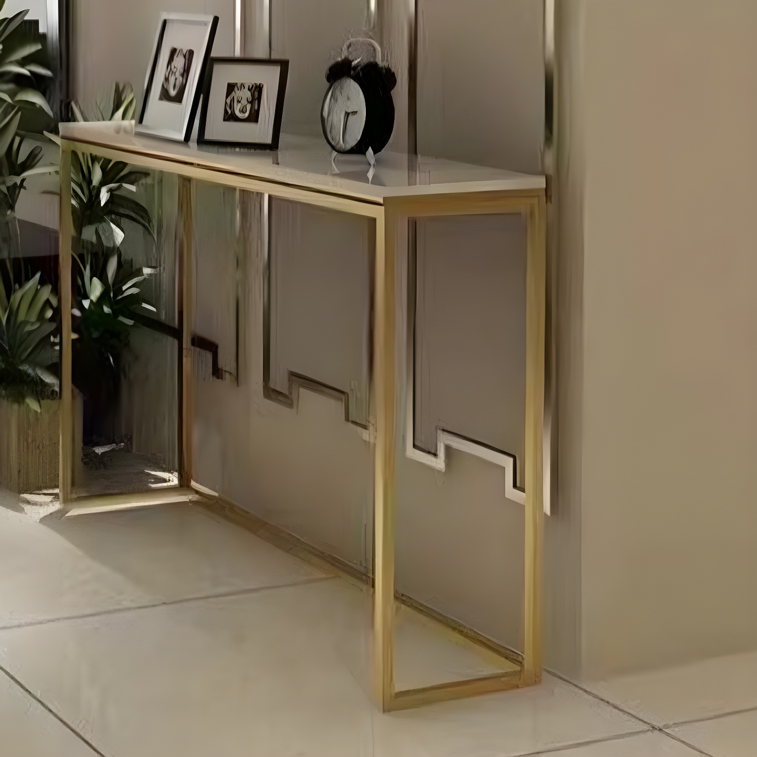 Rectangle Shape Contemporary Console Table Console Sofa Table in White and Gold