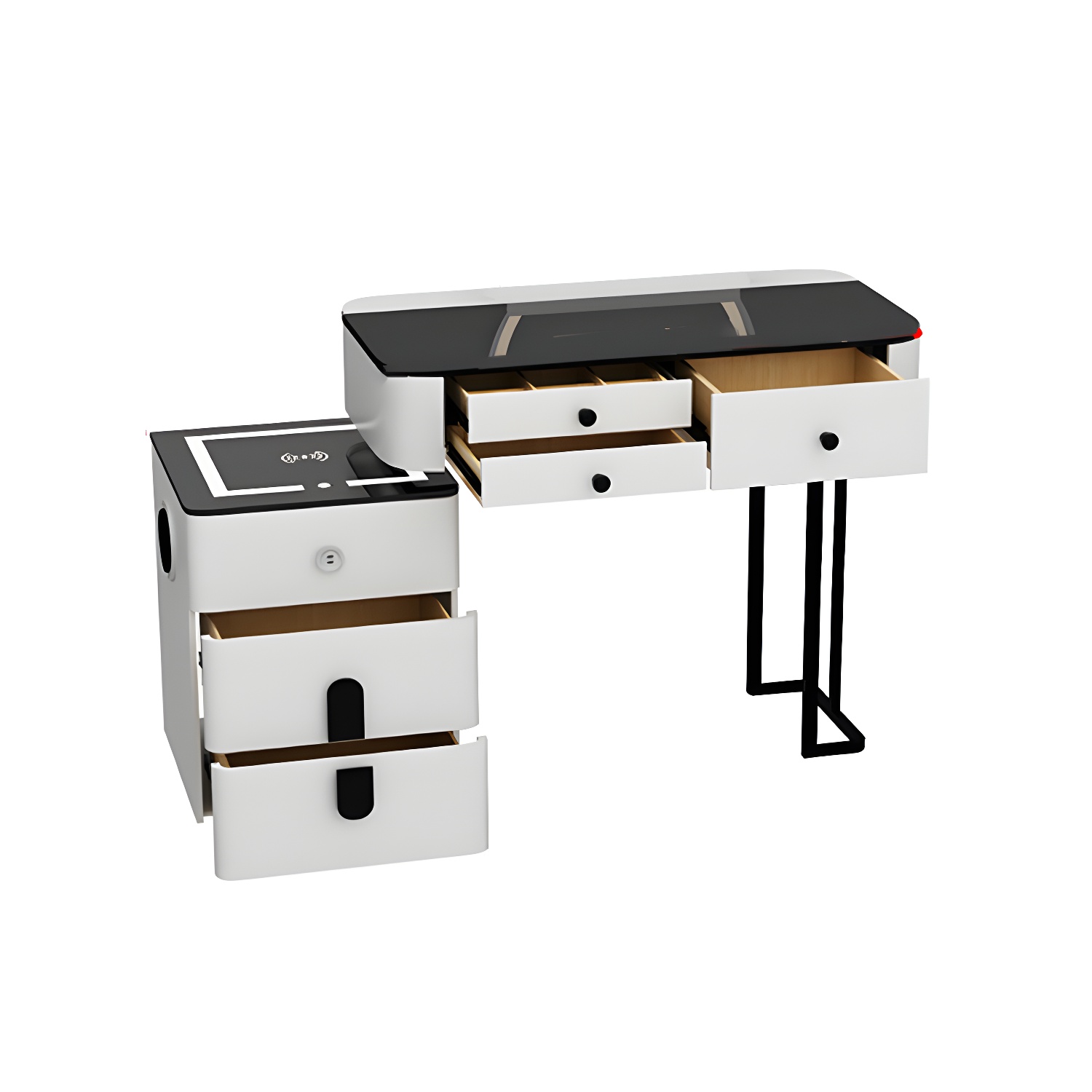 Lighted Mirror Wood Makeup Dressing Table Stool Set in Black/ White, Colour  White, Product Type Makeup Vanity & Mirror & Petal Chair, Size 120 x 40 x  75 cm, Design Round- OZ-Home-Hub